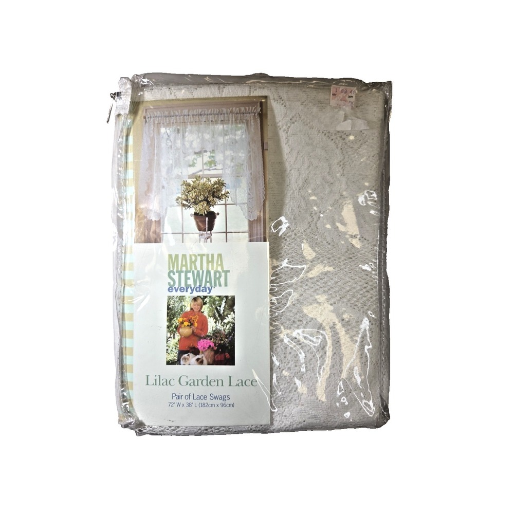 Vtg‎ NEW 1998 Martha Stewart Lilac Garden Lace Swags 72"x38" Curtains White